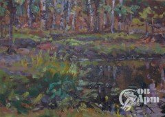 Акварель"Осенний пруд"